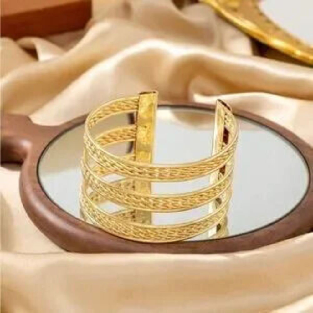 Gold 1pc Geometric Cuff Bracelet View 2